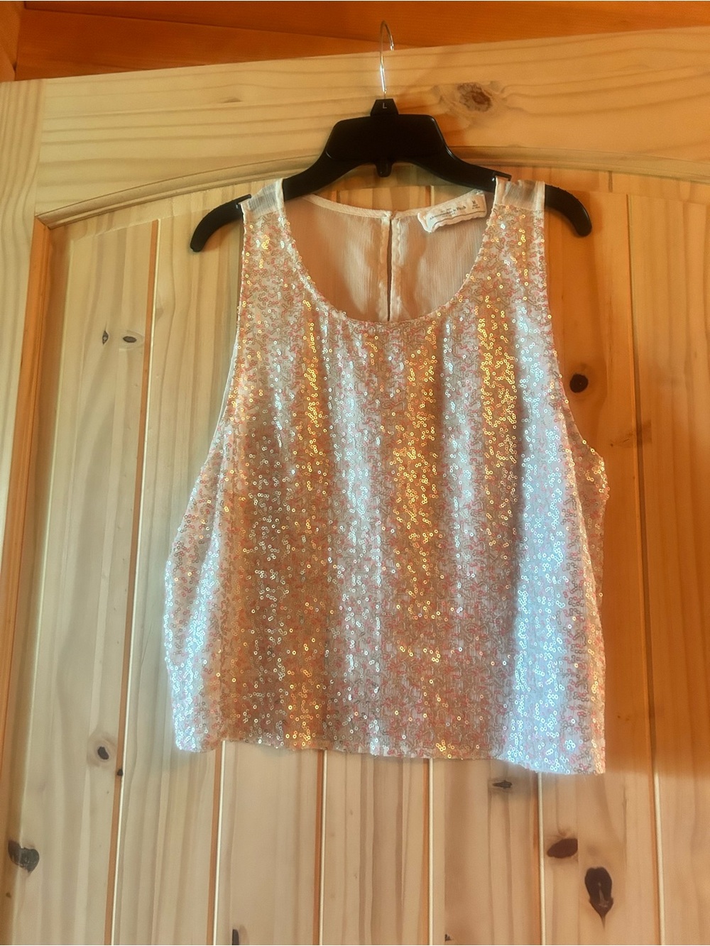 Abercrombie & Fitch Iridescent Sequin Tank Top - Light Pink